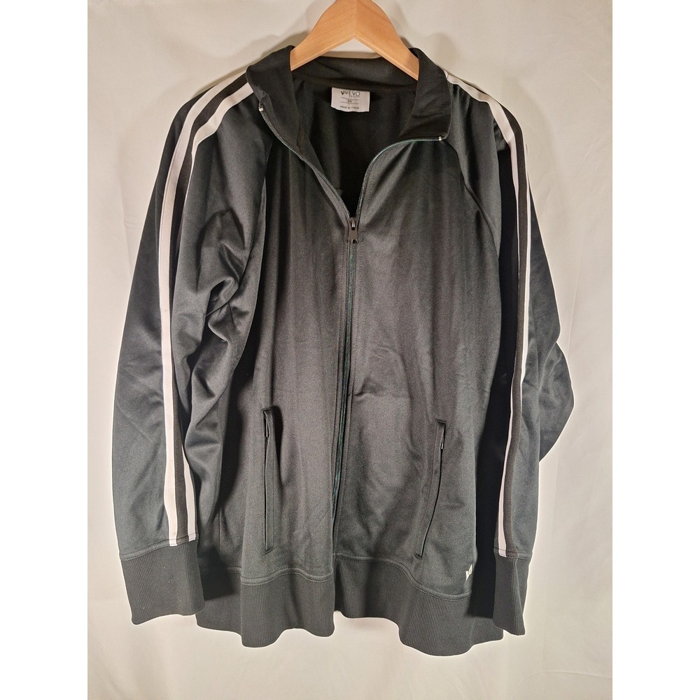 Vevo Active Womens 3X Black Track‎ Jacket White Stripe Full Zip Mock Neck